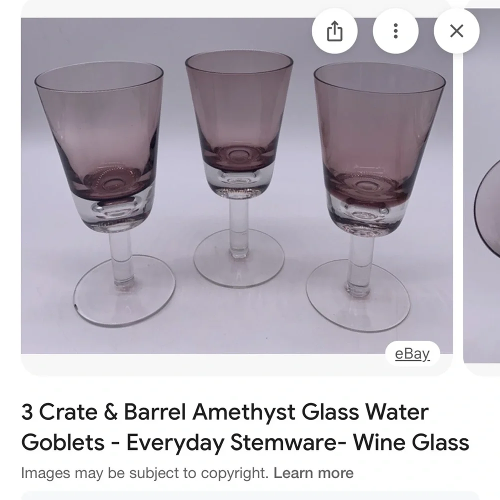 2 Crate & Barrel Amethyst Glasses. Bit of Pink and Purple Tones